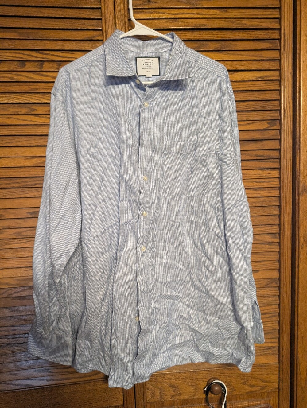 Charles Tyrwhitt Blue Houndstooth Dress Shirt Long Sleeve Button-down Siz 17 1/2